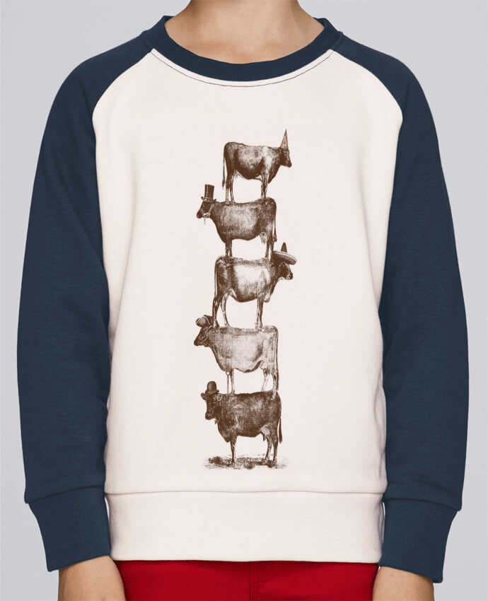 Sweatshirt Kids Round Neck Stanley Mini Contrast Cow Cow Nuts by Florent Bodart