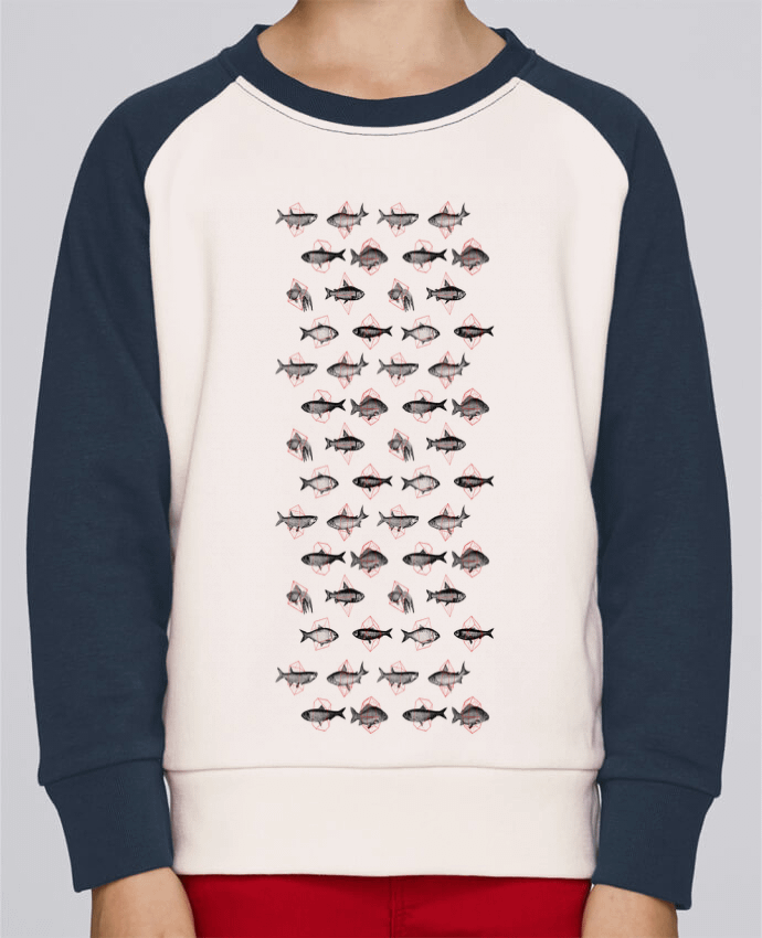 Sweatshirt Kids Round Neck Stanley Mini Contrast Fishes in geometrics by Florent Bodart