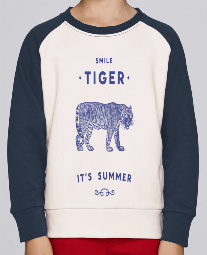 Sweatshirt Kids Round Neck Stanley Mini Contrast Smile Tiger by Florent Bodart