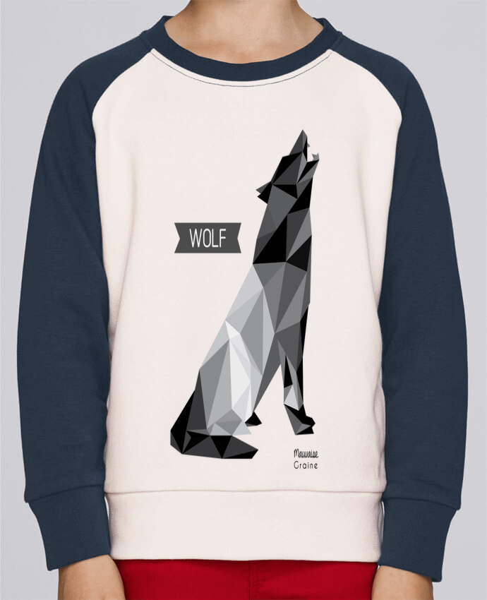 Sweatshirt Kids Round Neck Stanley Mini Contrast WOLF Origami by Mauvaise Graine