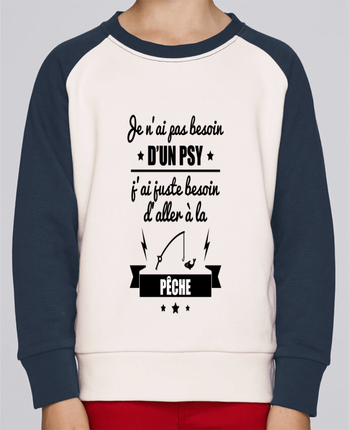 Sweatshirt Kids Round Neck Stanley Mini Contrast Je n'ai pas besoin d'un psy, j'ai juste besoin d'aller à la pêche by Beni