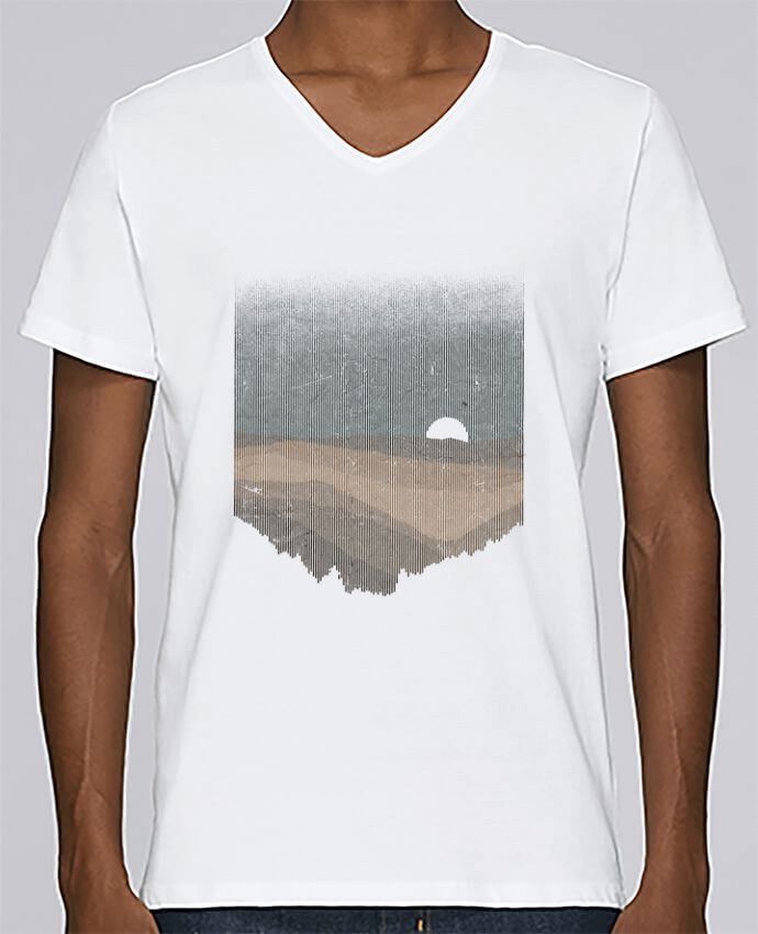 T-Shirt col V Homme design Moonrise Sepia par Florent Bodart