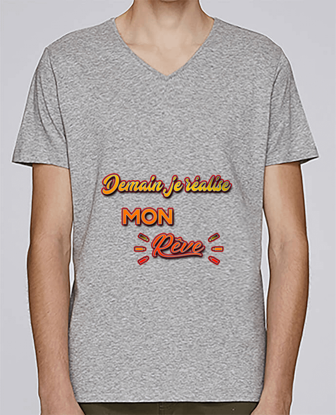 T-Shirt col V Homme design Demain je réalise mon rêve ! par MotorWave's