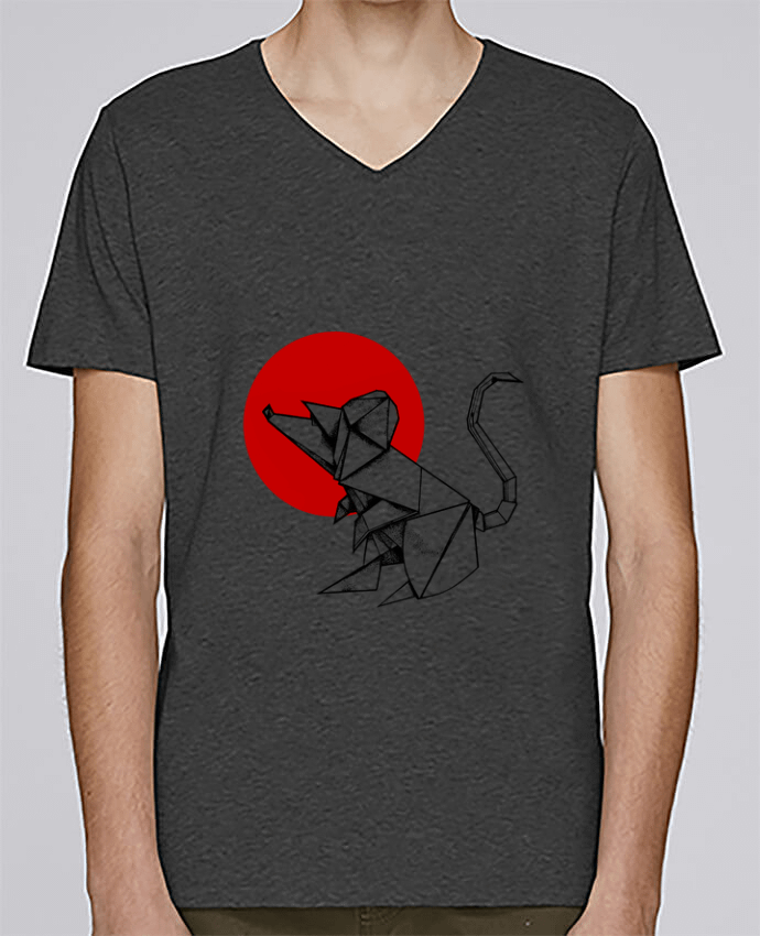 T-Shirt col V Homme design ORIGAMI RAT par Fets