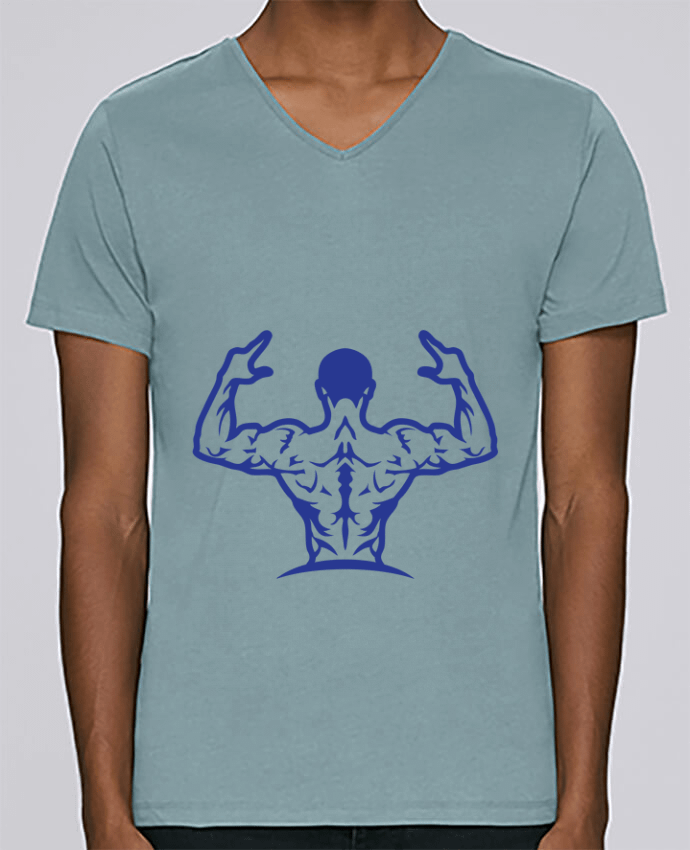 T-Shirt col V Homme design pose biceps dos bodybuilding musculation par Achille