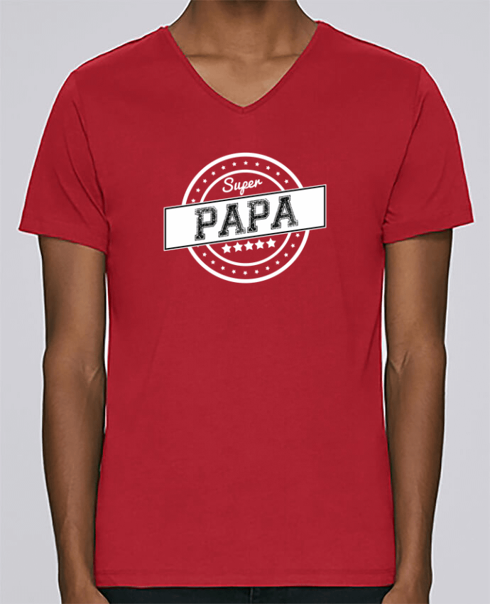 T-Shirt col V Homme design Super papa par justsayin
