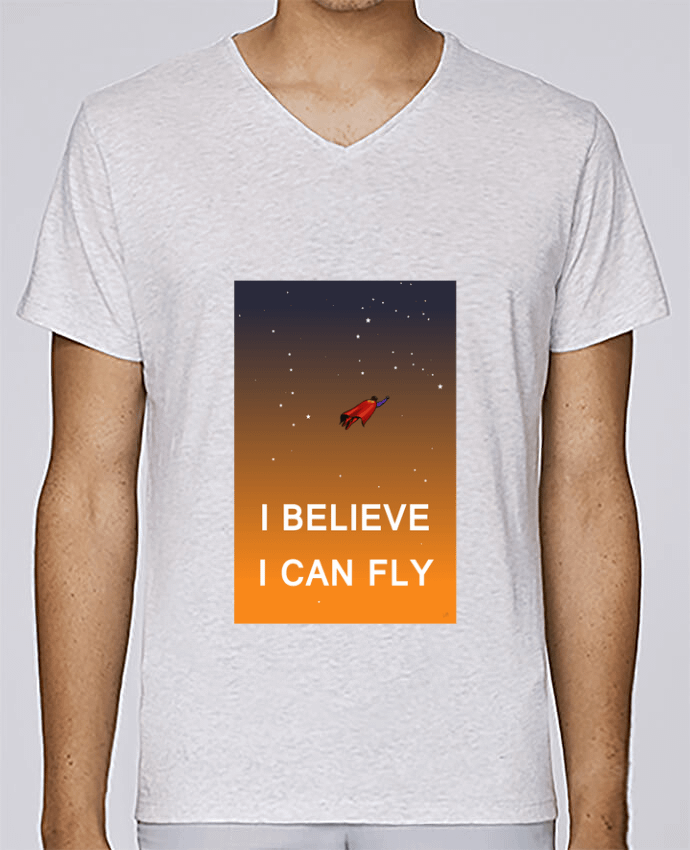 T-Shirt col V Homme design I believe I can fly, oui je peux! par Lia Illustration bien-être