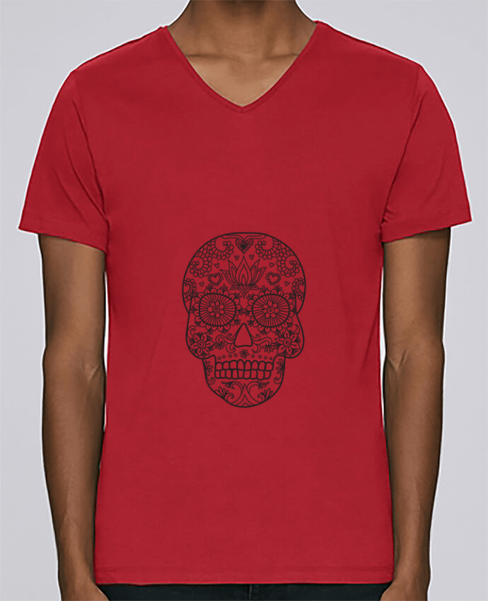 T-Shirt col V Homme design Skull par Bichette
