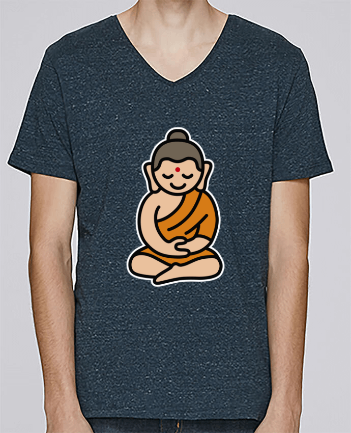 T-Shirt col V Homme design Buddha cartoon par LaundryFactory