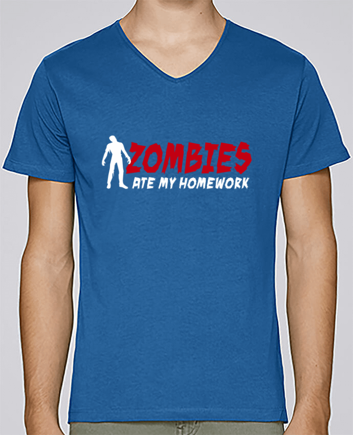 T-Shirt col V Homme design Zombies ate my homework par LaundryFactory