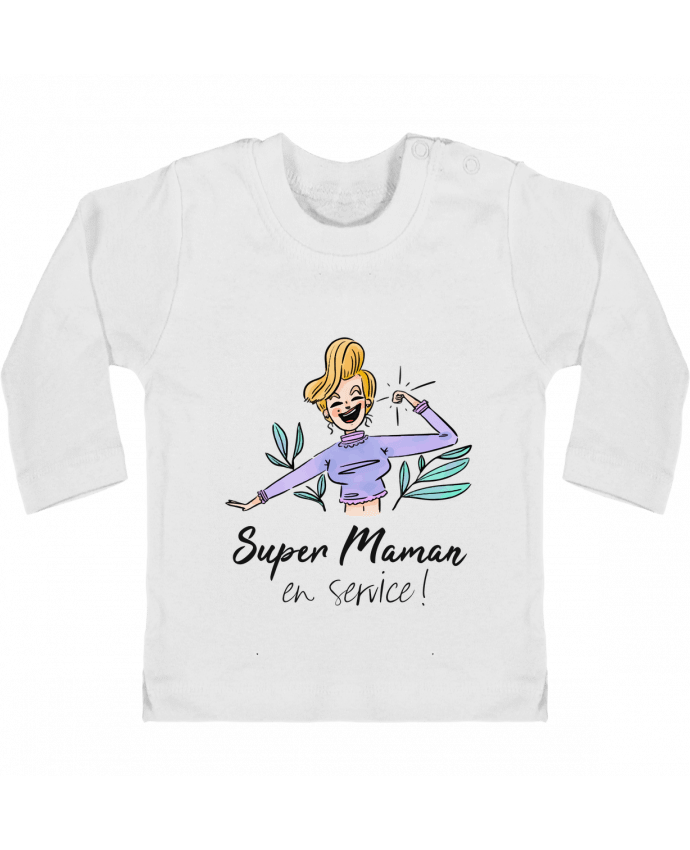 Baby T-shirt with press-studs long sleeve Super Maman en service manches longues du designer ShoppingDLN