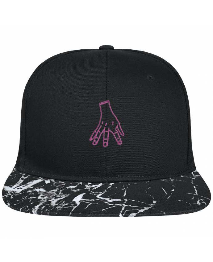 Snapback Cap visor black mineral pattern Main Famille Adams brodé avec toile noire 100% coton et visière impr