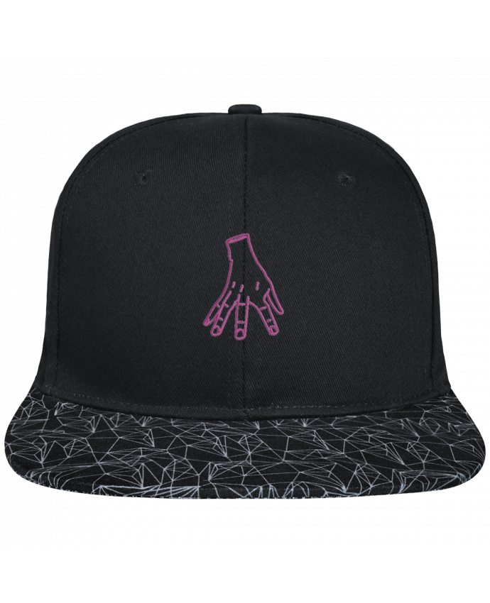 Snapback Cap visor black geometric pattern Main Famille Adams brodé avec toile noire 100% coton et visière i