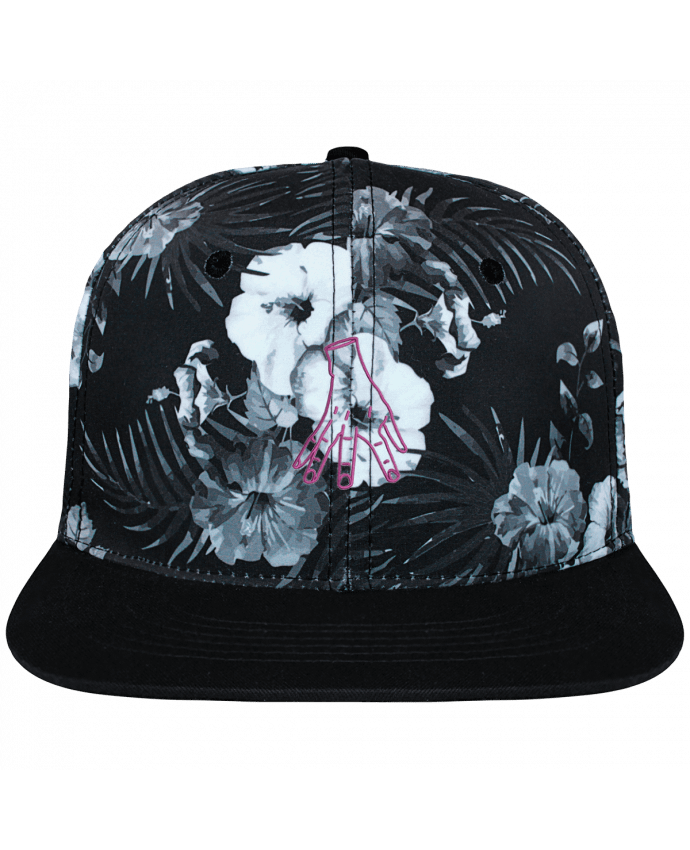 Snapback Cap Hawaii Crown pattern Main Famille Adams brodé et toile imprimée motif floral noir 