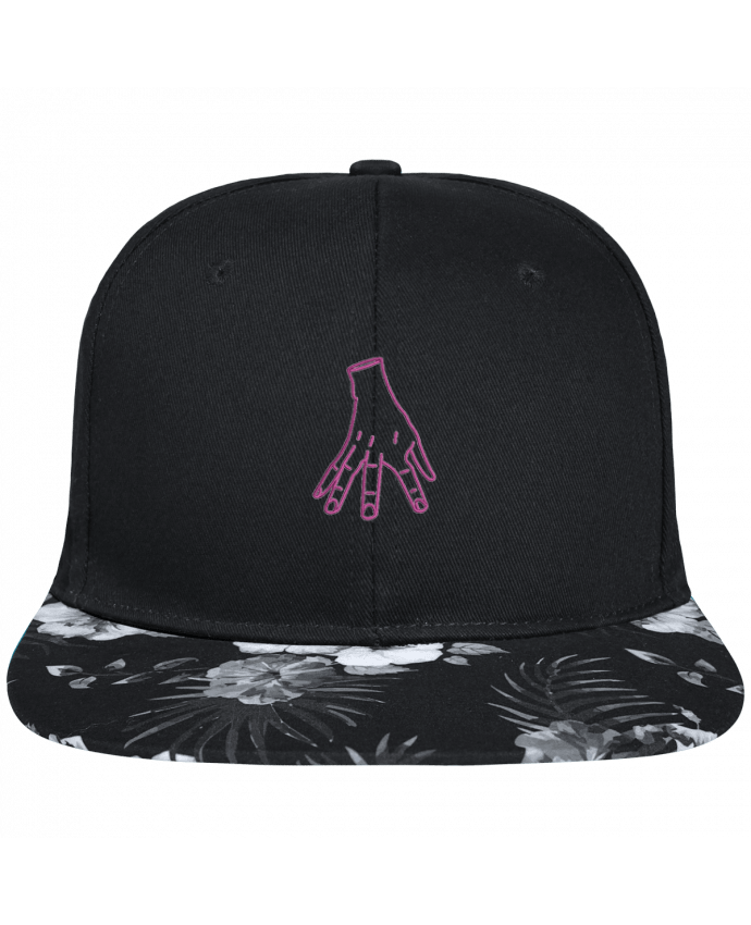 Snapback black hawaiian Main Famille Adams brodé avec toile noire 100% coton et visière imprimée fle