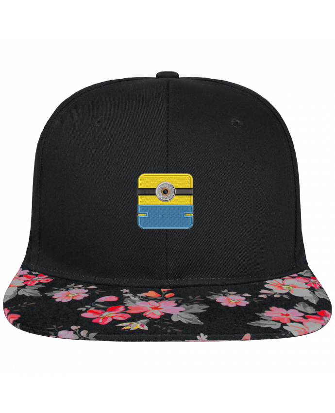 Snapback Cap visor black floral Crown pattern Minion carré brodé brodé et visière à motifs 100% polyester et toile coton