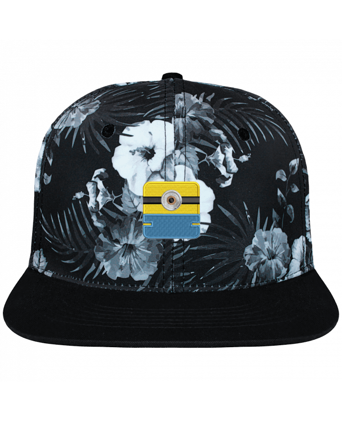 Casquette snapback mono hawaiian black Minion carré brodé brodé et toile imprimée motif floral noir 