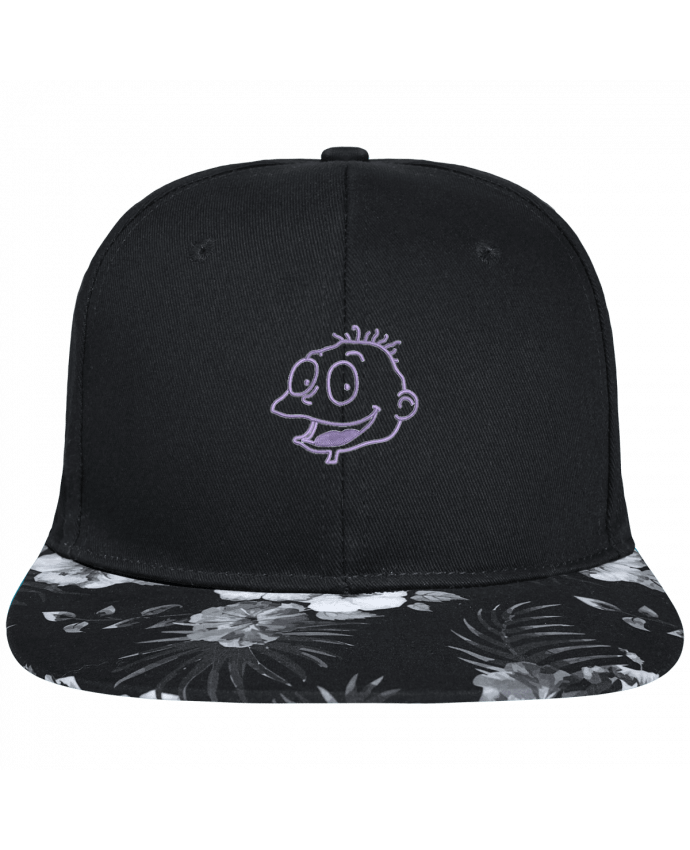 Snapback Cap visor Hawaii Crown pattern Razmoket brodé brodé avec toile noire 100% coton et visière imprimée fleurs 