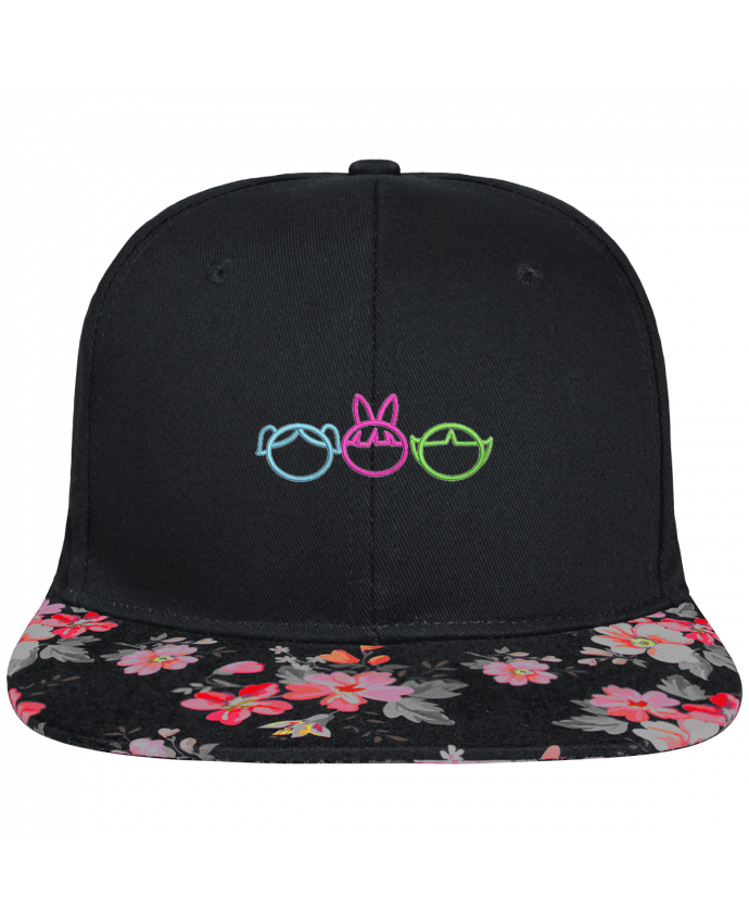 Snapback Cap visor black floral Crown pattern Les Supers Nanas brodé brodé et visière à motifs 100% polyester et toile coton
