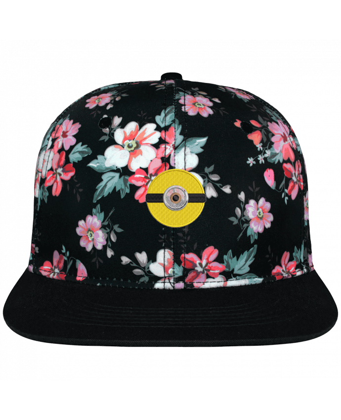 Snapback Cap Black Floral crown pattern Minion rond brodé brodé avec toile motif à fleurs 100% polyester et 