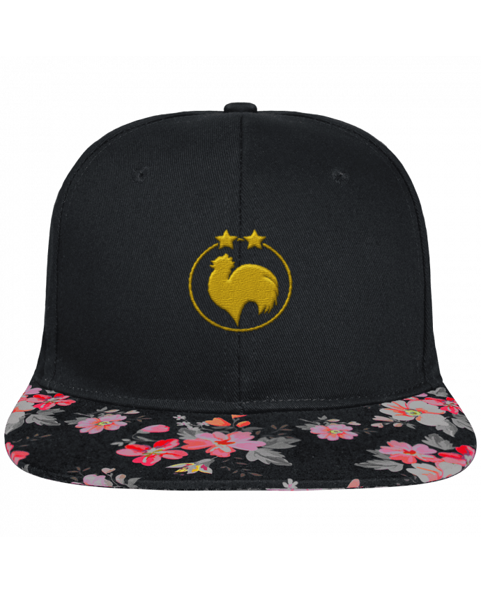Snapback Cap visor black floral Crown pattern Champion 2 étoiles brodé brodé et visière à motifs 100% polyester et toile cot
