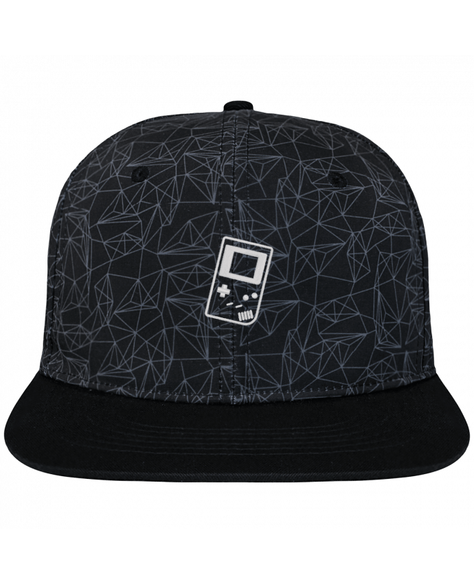 Casquette snapback geometric noire Gameboy brodé brodé avec toile imprimée et visière noire