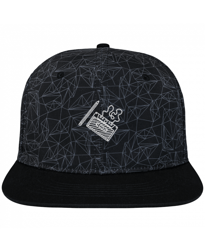Casquette snapback geometric noire Cassette brodé brodé avec toile imprimée et visière noire