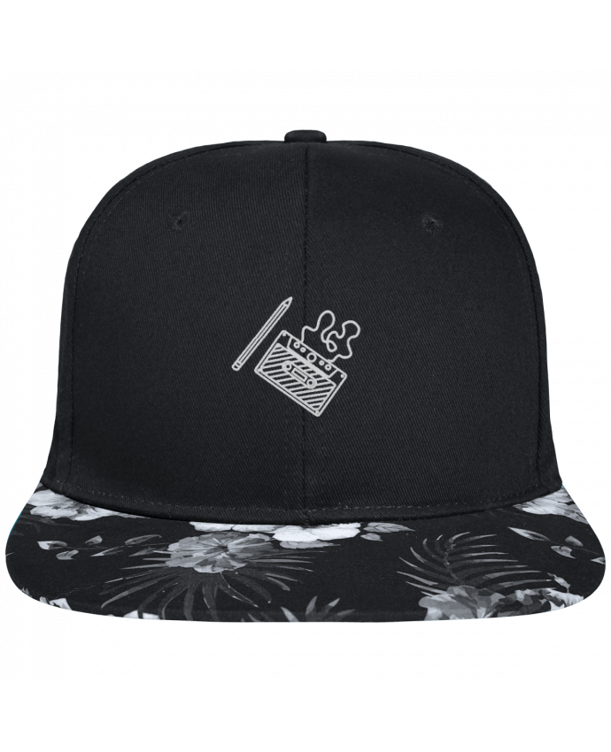 Snapback Cap visor Hawaii Crown pattern Cassette brodé brodé avec toile noire 100% coton et visière imprimée fleurs 