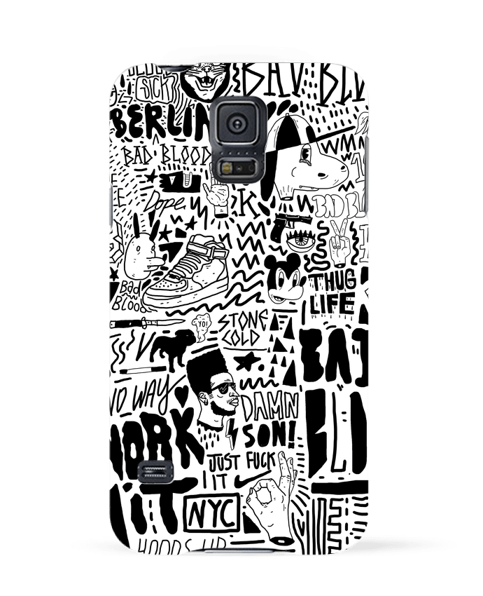 Case 3D Samsung Galaxy S5 Black White Street art Pattern by Nick cocozza