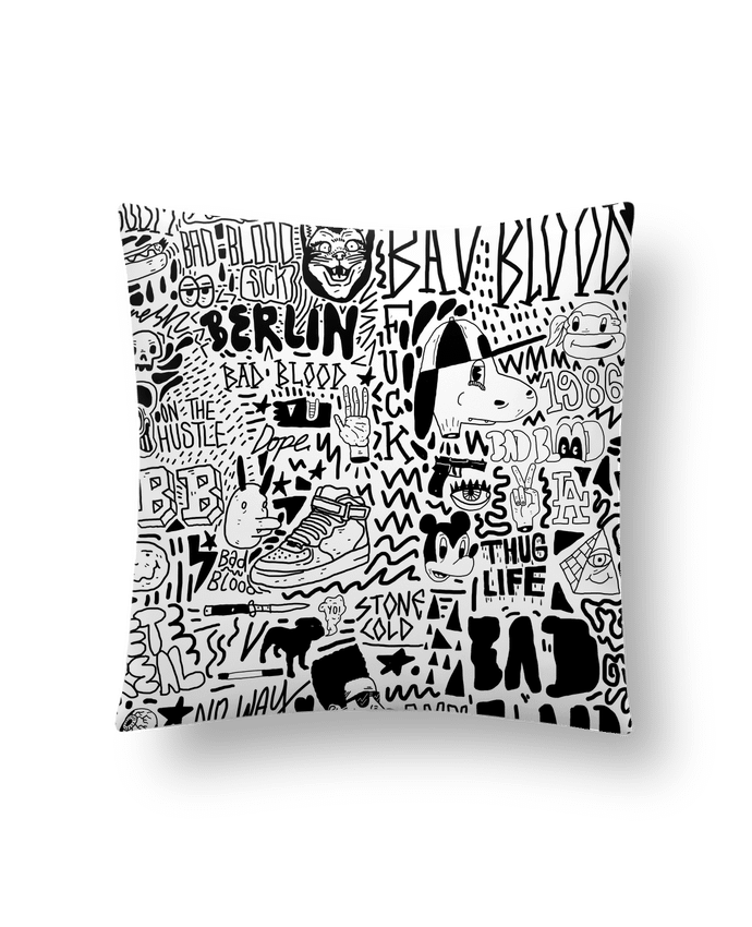 Cushion synthetic soft 45 x 45 cm Black White Street art Pattern by Nick cocozza