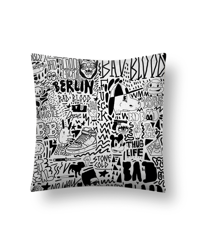 Cushion suede touch 45 x 45 cm Black White Street art Pattern by Nick cocozza