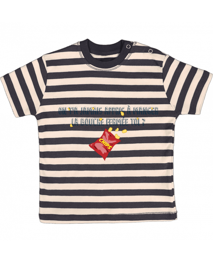 T-shirt baby with stripes Manger la bouche fermée Citation Dikkenek by tunetoo