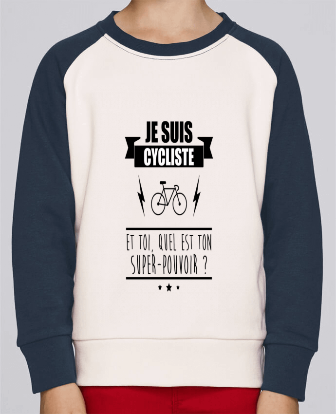 Sweatshirt Kids Round Neck Stanley Mini Contrast Je suis cycliste et toi, quel est on super-pouvoir ? by Benichan