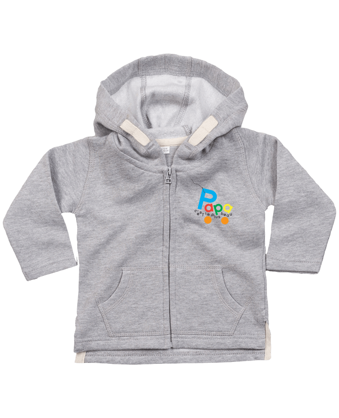 Hoddie with zip for baby Papa c'est le plus beau by tunetoo