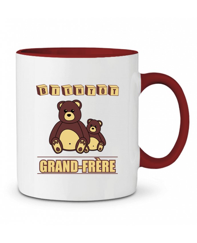 Mug bicolore Bientôt Grand-Frère avec ours en peluche mignon Benichan