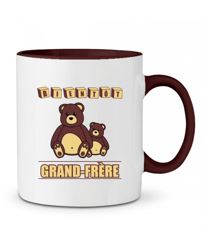 Two-tone Ceramic Mug Bientôt Grand-Frère avec ours en peluche mignon Benichan