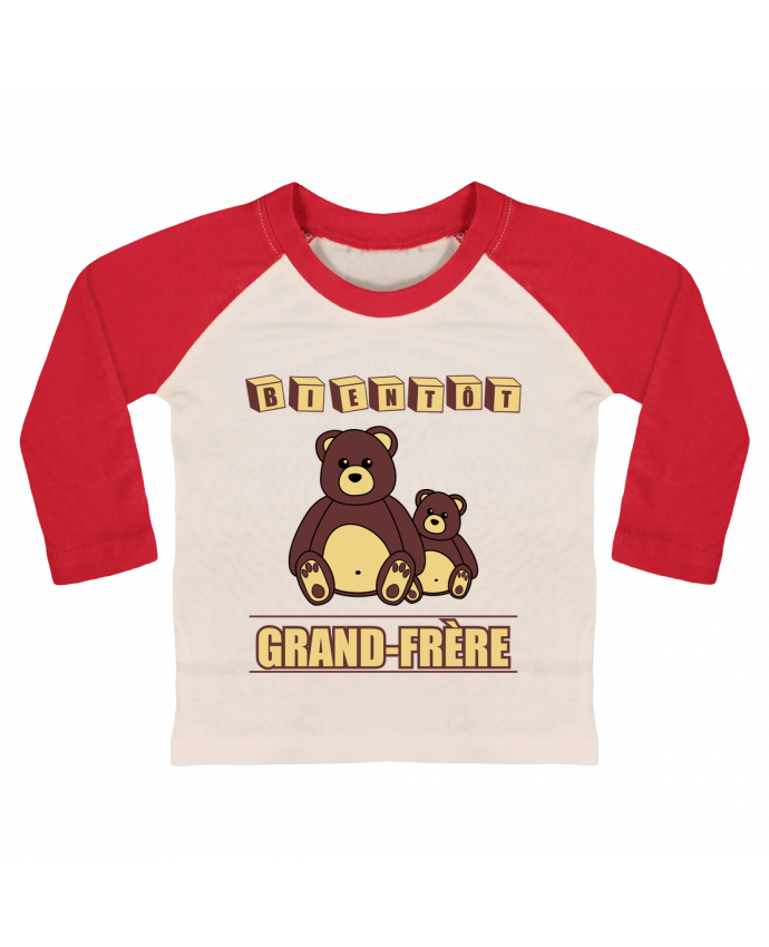 T-shirt baby Baseball long sleeve Bientôt Grand-Frère avec ours en peluche mignon by Benichan