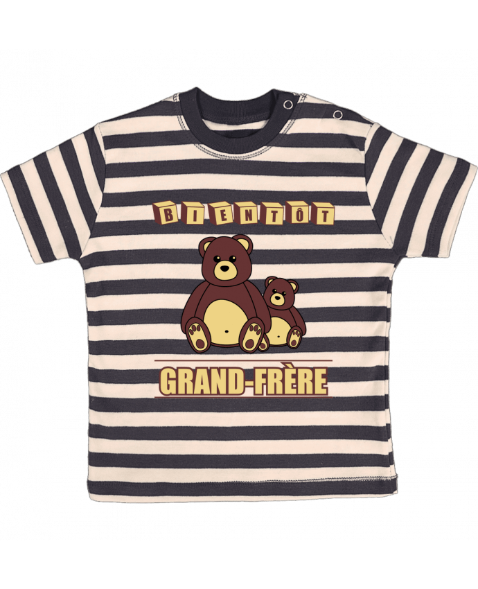 Camiseta Bebé a Rayas Bientôt Grand-Frère avec ours en peluche mignon por Benichan