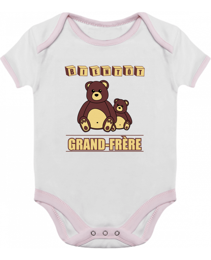 Body bébé manches contrastées Bientôt Grand-Frère avec ours en peluche mignon par Benichan