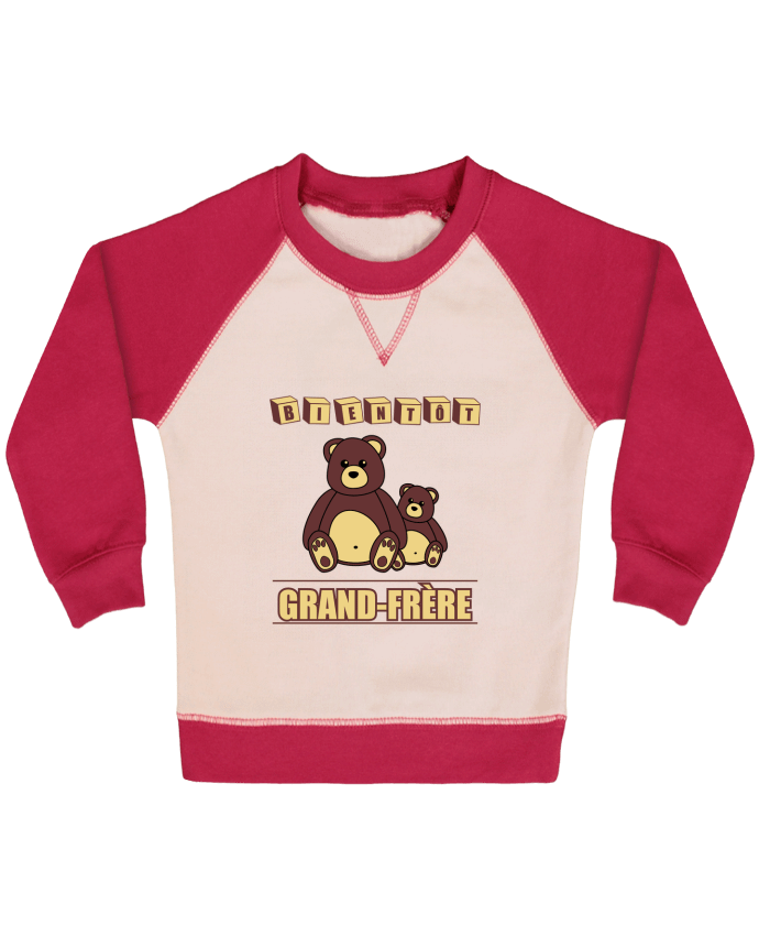 Sweatshirt Baby crew-neck sleeves contrast raglan Bientôt Grand-Frère avec ours en peluche mignon by Benichan
