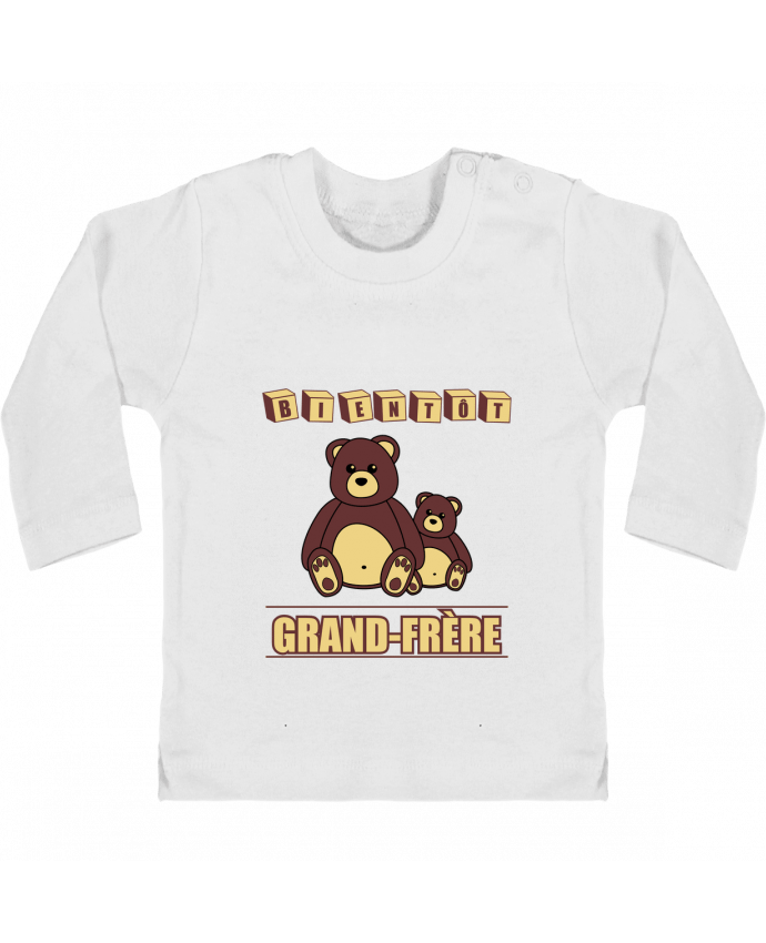Camiseta Bebé Manga Larga con Botones  Bientôt Grand-Frère avec ours en peluche mignon manches longues du designer Benichan