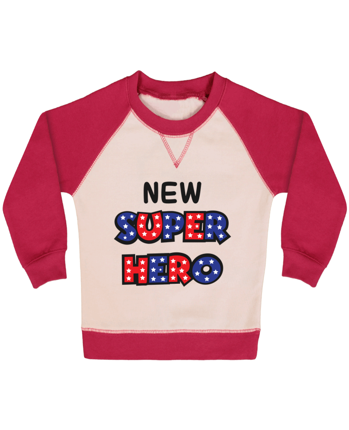 Sweatshirt Baby crew-neck sleeves contrast raglan New super hero by tunetoo
