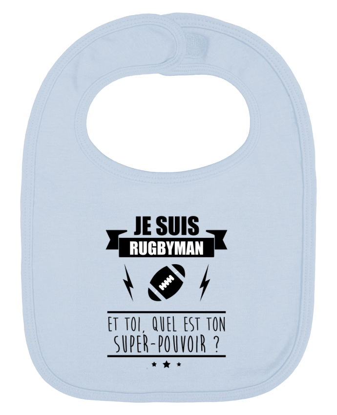 Baby Bib plain and contrast Je suis rugbyman et toi, quel est ton super-pouvoir ? by Benichan