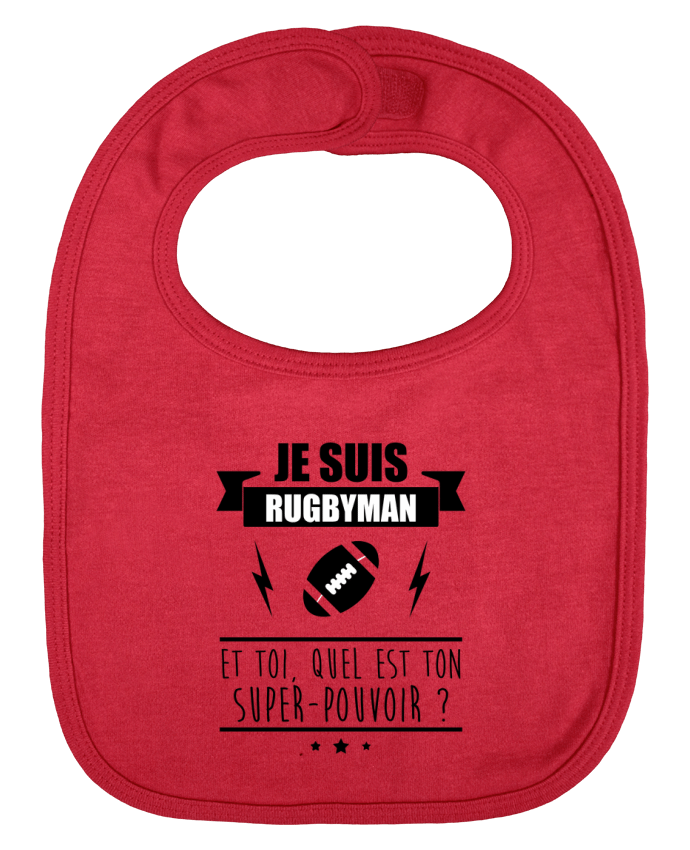 Baby Bib plain and contrast Je suis rugbyman et toi, quel est ton super-pouvoir ? by Benichan