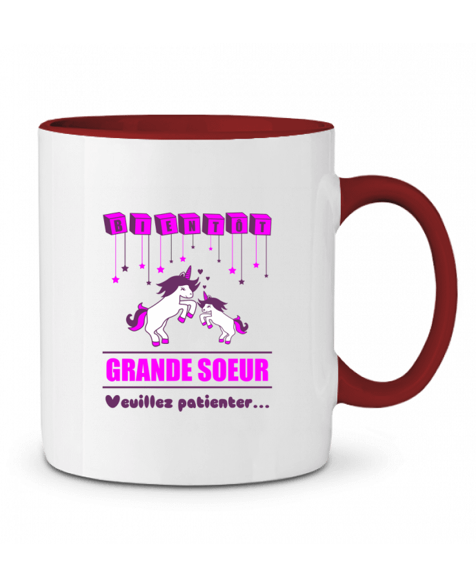 Mug bicolore Bientôt Grande Soeur, licorne Benichan