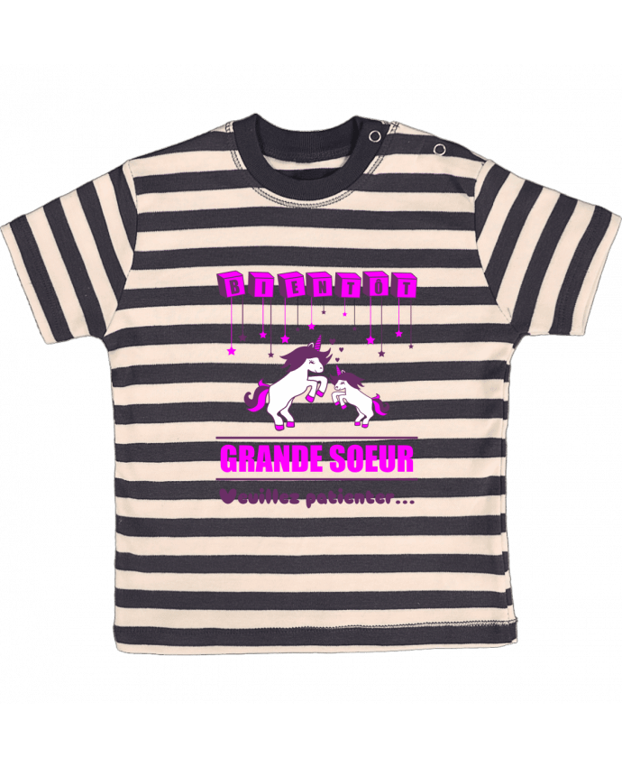 T-shirt baby with stripes Bientôt Grande Soeur, licorne by Benichan