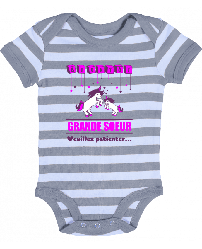 Baby Body striped Bientôt Grande Soeur, licorne - Benichan