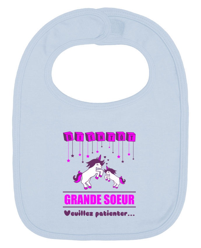 Bavoir bébé uni Bientôt Grande Soeur, licorne par Benichan
