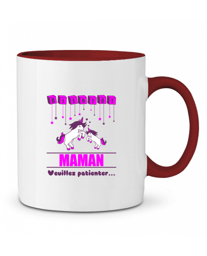 Mug bicolore Bientôt Maman, licorne Benichan