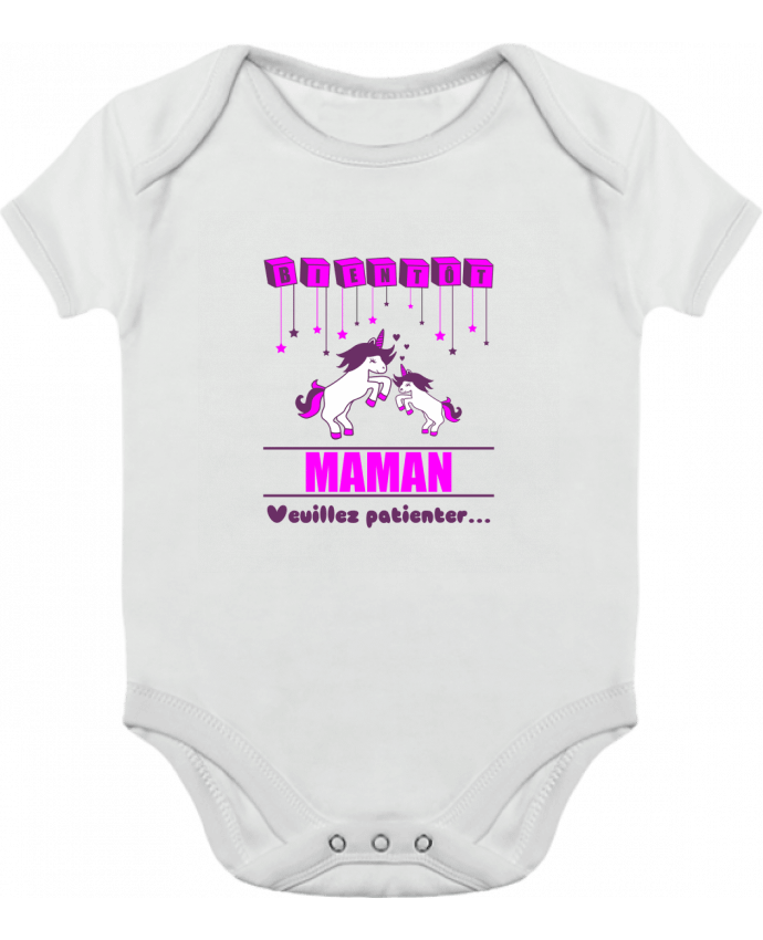 Body bébé manches contrastées Bientôt Maman, licorne par Benichan